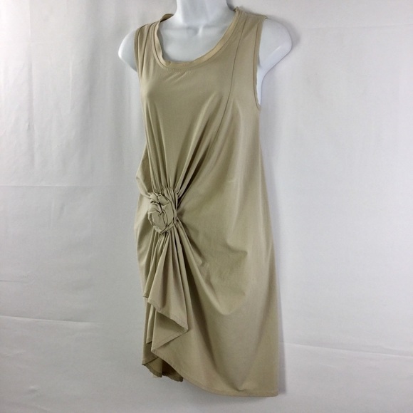 Vintage 90’s Tadaski Italy Tan Sleeveless Front Knot Bodycon Mini Dress Size M - Picture 1 of 9